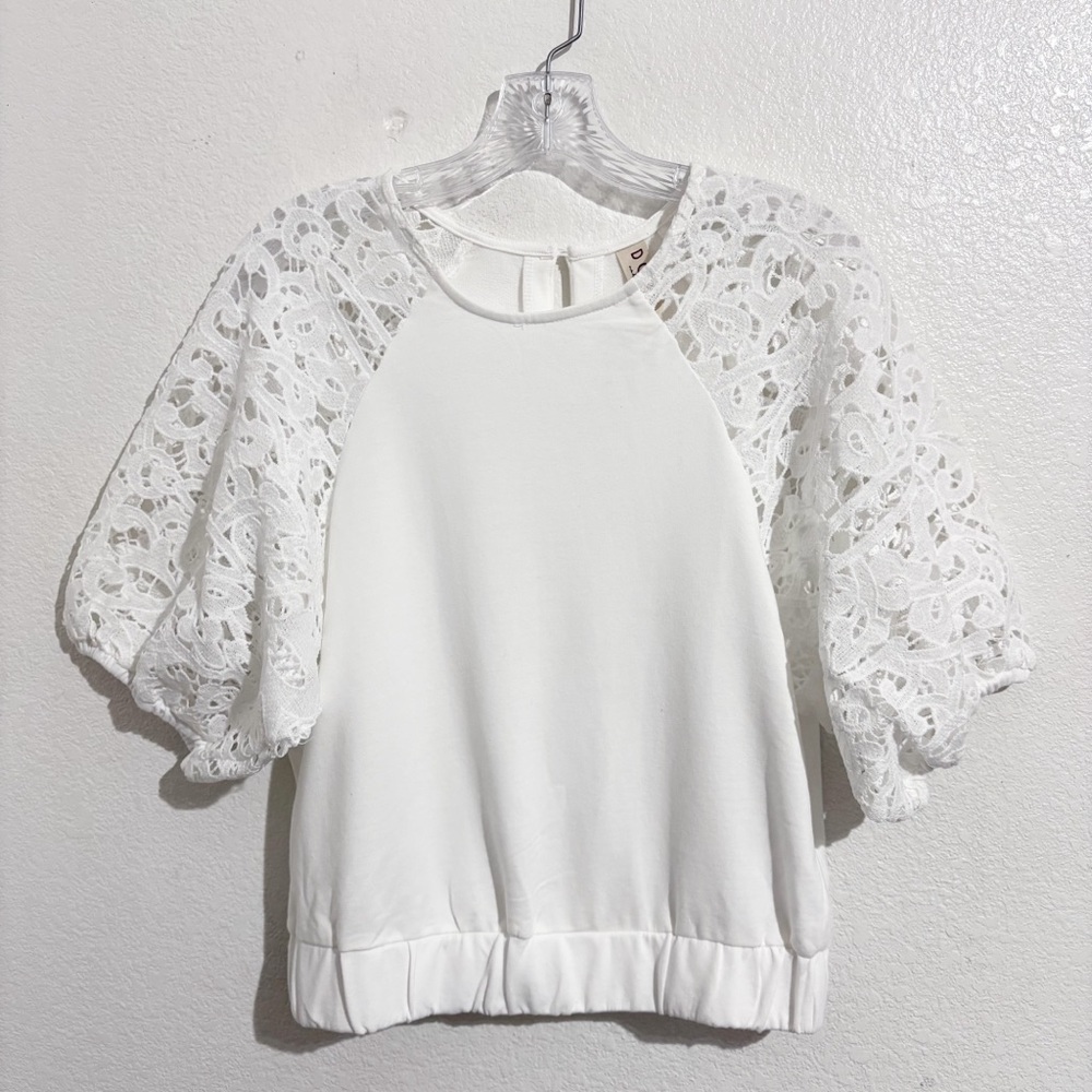 Anthropologie Dolan Lace-Sleeve Sweatshirt Top in White‎